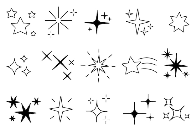Destellos y estrellas centelleantes conjunto de garabatos Brillo estalló estrella brillante estrella fugaz fuegos artificiales brillo mágico