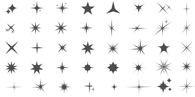 Destellos estrellas y estallidos iconos centelleantes starsVector conjunto de diferentes iconos de destellos negros en tr