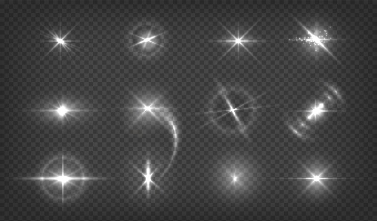 Vector destellos de lente centelleantes. efectos de luz brillante.
