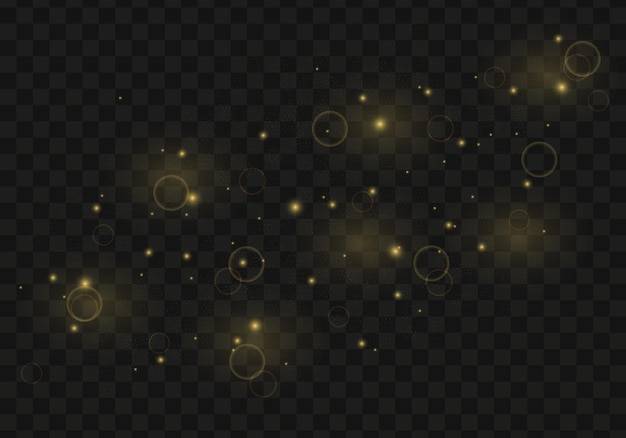 Destellos navideños, efecto de luces bokeh, chispas de polvo, estrellas brillantes brillan sobre un fondo. Vector.