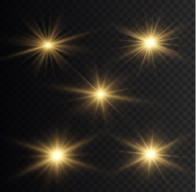 Destellos de sol amarillo Destello brillante Llamarada de iluminación Establecer efecto de luz brillante Chispas de estrella de brillo Vector