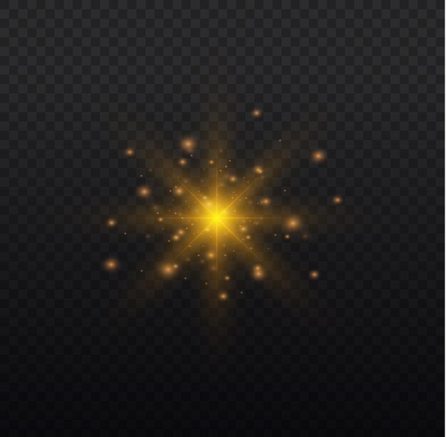 Destellos de sol amarillo Destello brillante Llamarada de iluminación Establecer efecto de luz brillante Chispas de estrella de brillo Vector