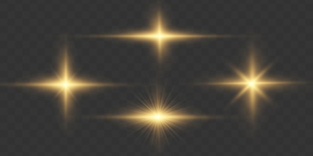 Destellos de sol amarillo destello brillante llamarada de iluminación establecer efecto de luz brillante chispas de estrella de brillo vector