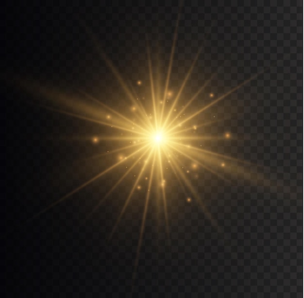 Destellos de sol amarillo Destello brillante Llamarada de iluminación Establecer efecto de luz brillante Chispas de estrella de brillo Vector