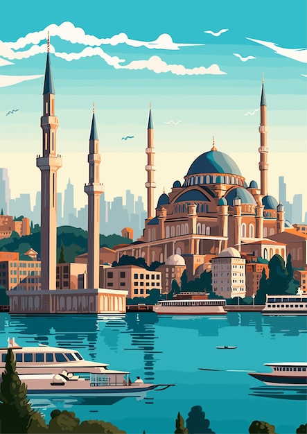 Destino de viaje en Estambul Turquía concepto de vacaciones de impresión vintage