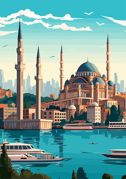 Destino de viaje en estambul turquía concepto de vacaciones de impresión vintage