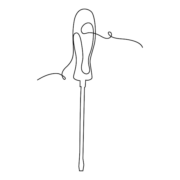Destornillador continuo de una sola línea y eléctrico Destornilador de contorno dibujo y diseño de arte vectorial