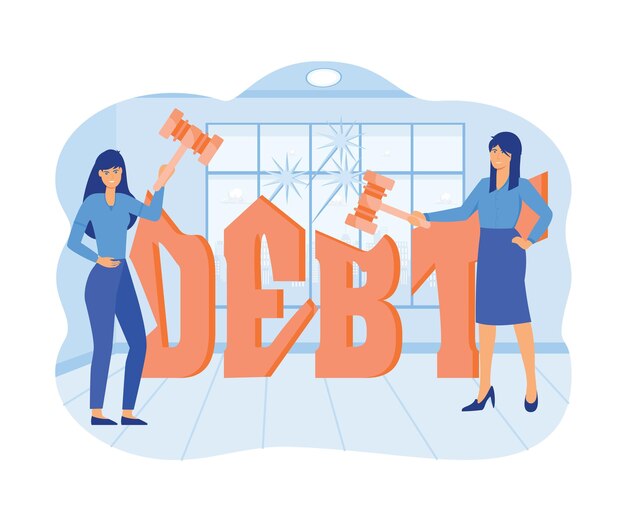 Destrucción de deuda Liquidación de deuda Logro Exitoso vector plano ilustración moderna