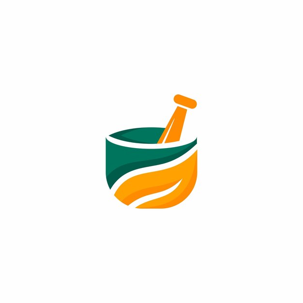 Destructor de la medicina ayurvédica. Mortero y mortero con texto AYURVEDA. logotipo de medicina alternativa.