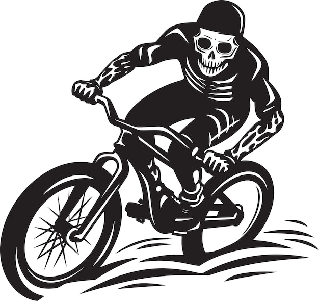 Destruidor de huesos Esqueleto realizando trucos en BMX Diseño vectorial Ciclos de aplastamiento de la columna vertebral Esqueleto BMX Ri