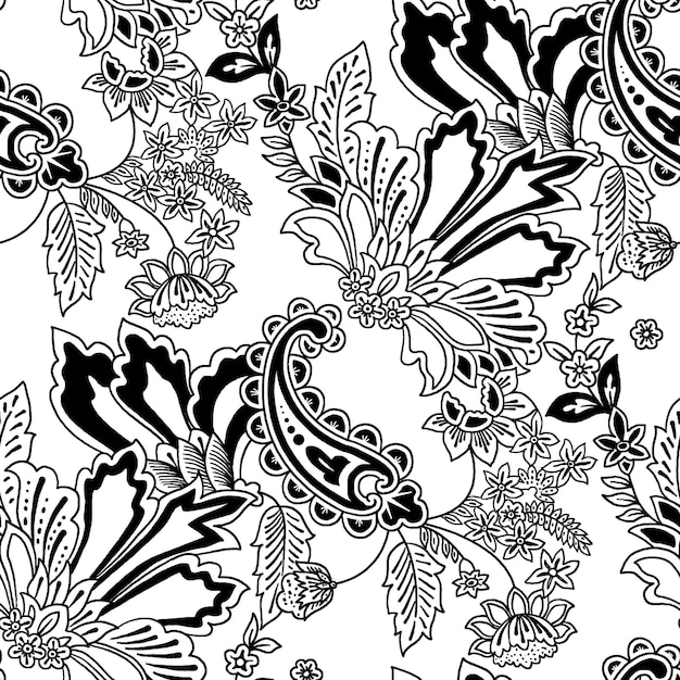 Detailed Black and White Paisley Floral Design