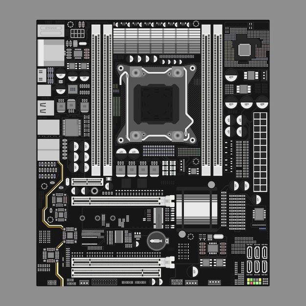 Detailed Illustration of a Computer Motherboard