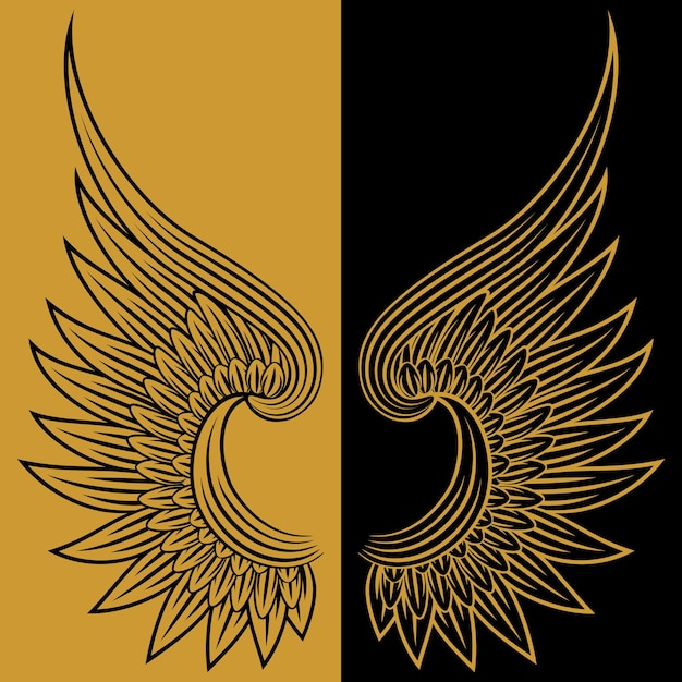 Detailed Wing Illustration in Black and Gold
