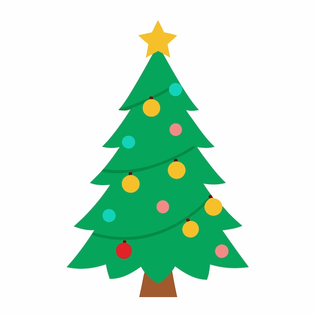 Detallado vector de árbol de Navidad con adornos estrella y regalos perfecto para diseños festivos