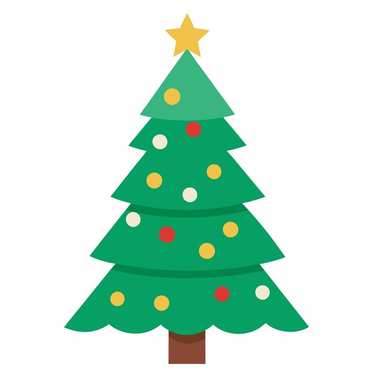 Detallado vector de árbol de Navidad con adornos estrella y regalos perfecto para diseños festivos