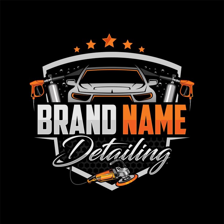 Detallando el logotipo del coche y el logotipo del lavado de coches.