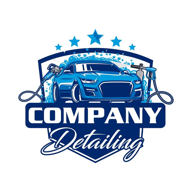 Detallando el logotipo del coche y el logotipo del lavado de coches.