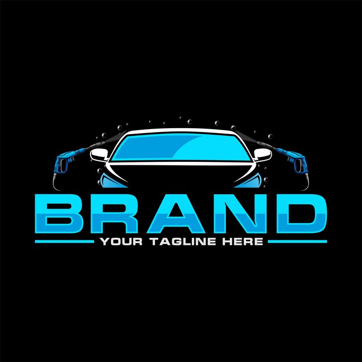 Detallando el logotipo del coche y el logotipo del lavado de coches.