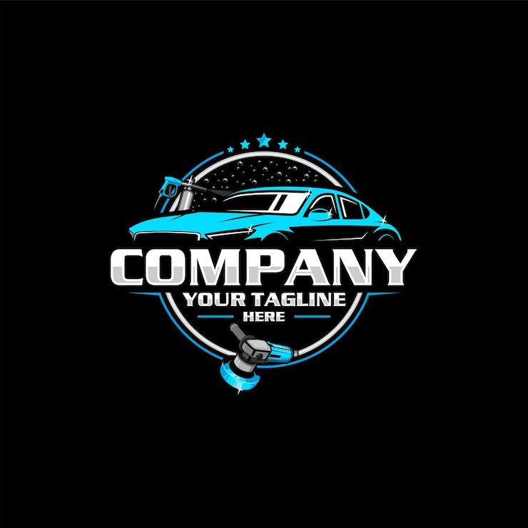 Vector detallando el logotipo del coche y el logotipo del lavado de coches.