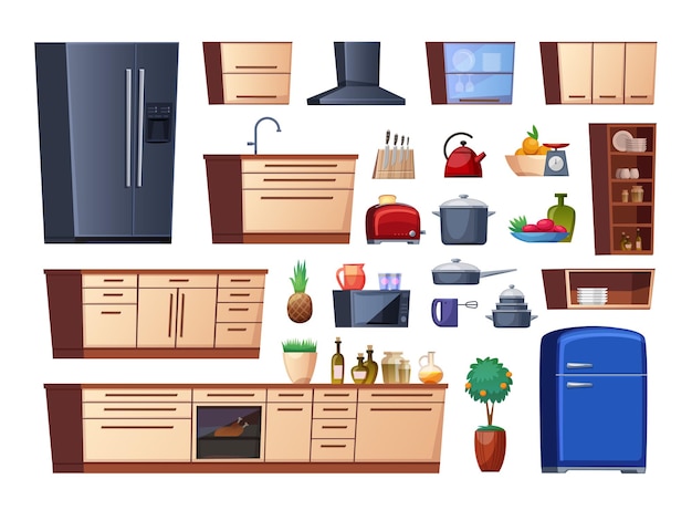 Detalles interiores de la cocina aislado sobre fondo blanco.