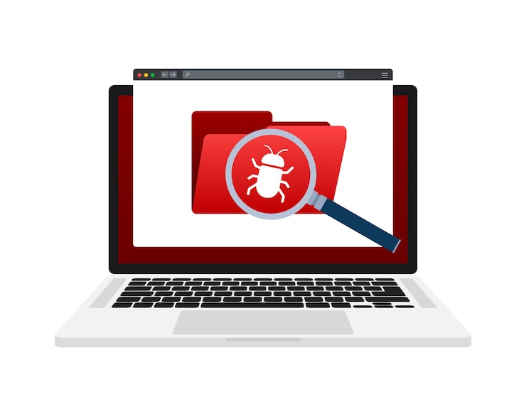 Vector detección de virus informáticos búsqueda de errores protección de datos lupa