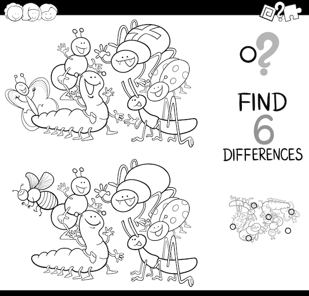 detectar la diferencia con los insectos para colorear libro