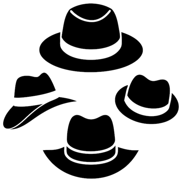 Detective diferentes tipos de sombrero silueta ilustración vectorial conjunto sobre fondo blanco