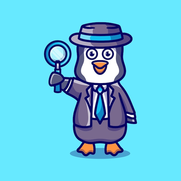 Detective lindo pingüino con una lupa