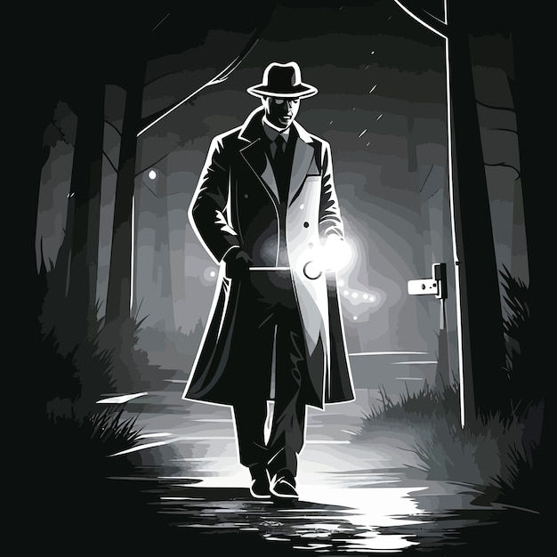 Detective con linterna en la ilustración de la escena del crimen