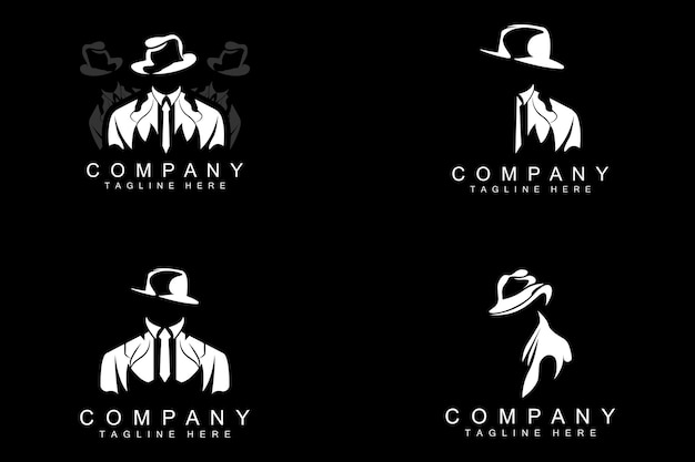 Detective man logo design mafia detective moda esmoquin y sombrero ilustración vector blackman busi