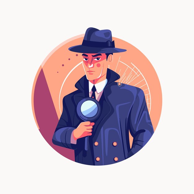 Vector el detective mira a través de una lupa ilustración vectorial