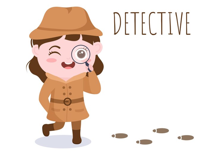 Vector detective o investigador privado de niños que recopila información con equipo en la ilustración