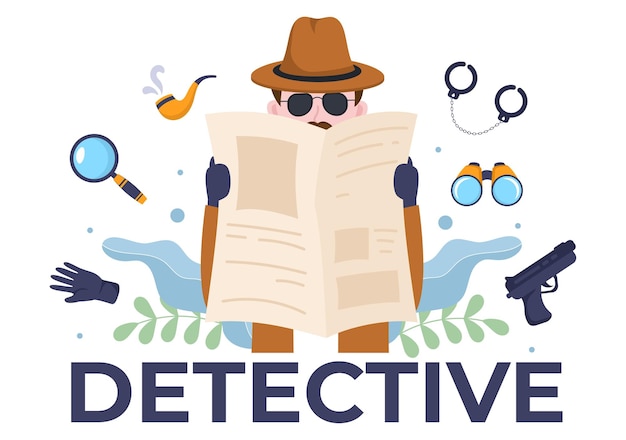 Detective o investigador privado que recopila información con equipo en la ilustración