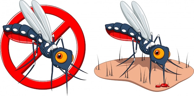 Vector detener los dibujos animados de mosquitos y la piel picada de mosquito