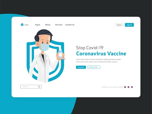 Detener el diseño de la página de inicio de la vacuna contra el coronavirus covid