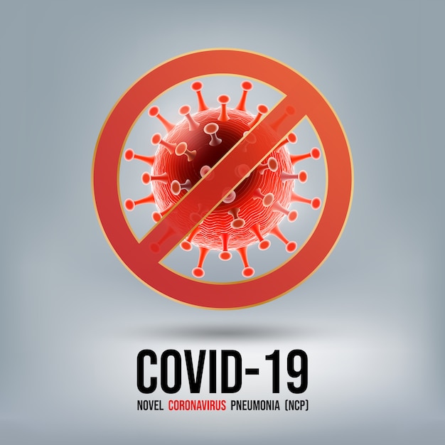 Vector detener la enfermedad del coronavirus covid-19 infección médica con señal de prohibición roja aislada. nuevo nombre oficial para la enfermedad de coronavirus llamado covid-19, ilustración vectorial