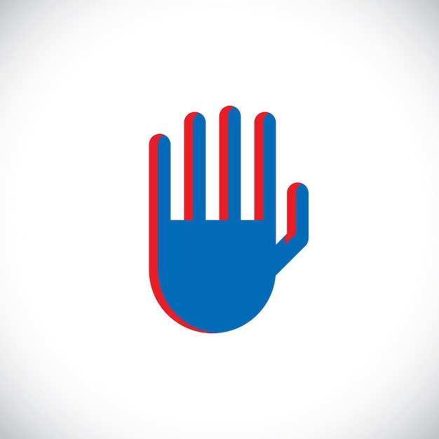 Detener el gesto de la mano, señal de prohibición de vectores. Ilustración de arte moderno de mano humana levantada y que simboliza restricción, signo de concepto prohibido creado en estilo de diseño plano.