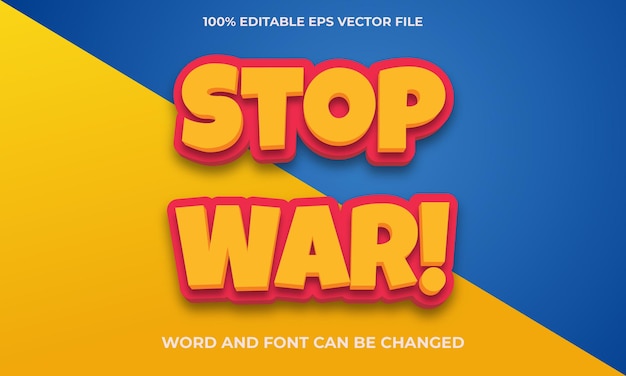 Vector detener la guerra plantilla de efecto de texto editable estilo