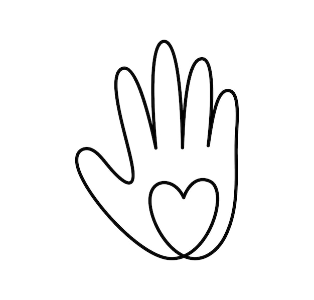 Detener la guerra en Ucrania Mano monolina dibujada a mano con corazón Fomentar donar logo Concepto idea de donación
