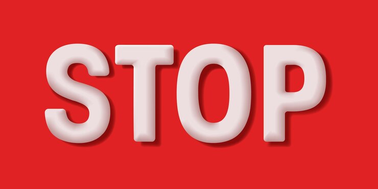 Vector detener letras blancas de volumen sobre advertencia de peligro de fondo rojo