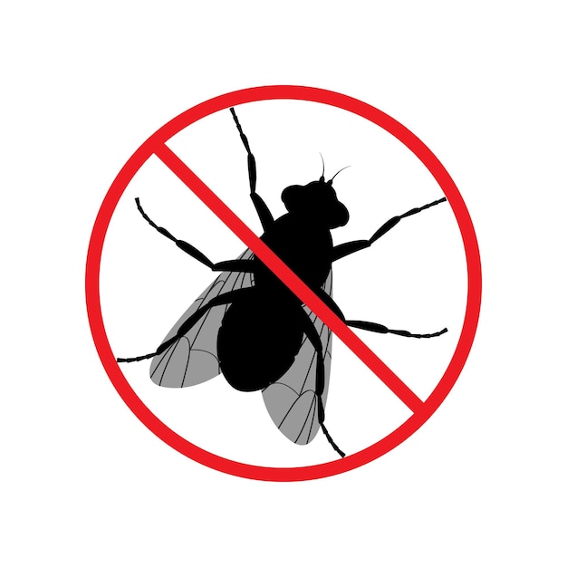 Detener la mosca señal de advertencia tachada sobre moscas una señal de atención a la mosca el icono del parásito ilustración vectorial de una señal de advertencia sobre garrapatas vector