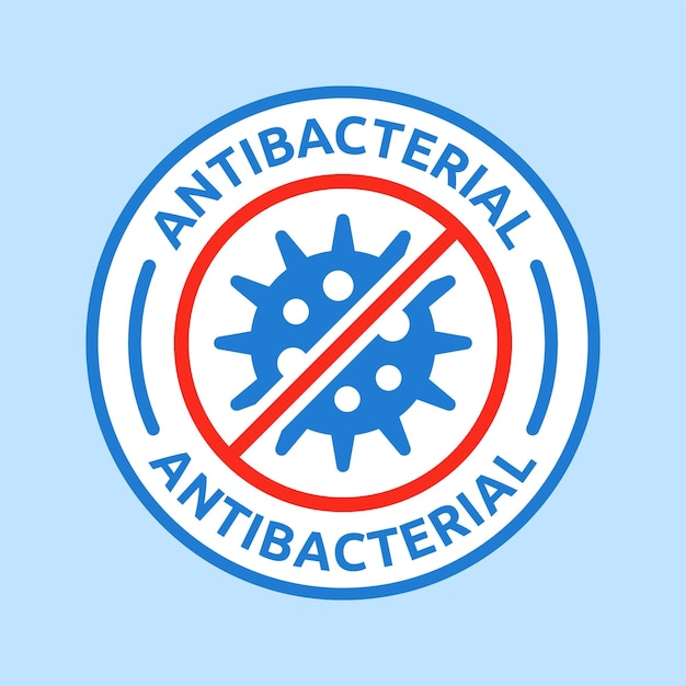 Detener el signo de icono antibacteriano, el concepto de etiqueta de protección de la salud.