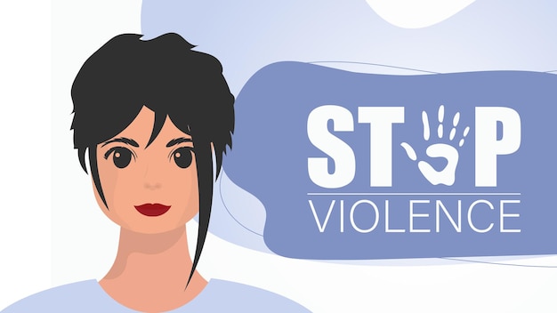 Detener la violencia niña con una pancarta Una mujer fuerte que protesta contra la violencia Diseño de ilustración vectorial