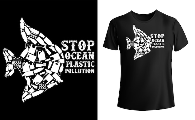 Vector detenga la camiseta de la contaminación plástica del océano, ahorre la camiseta del océano, detenga el diseño de la camiseta de la contaminación plástica