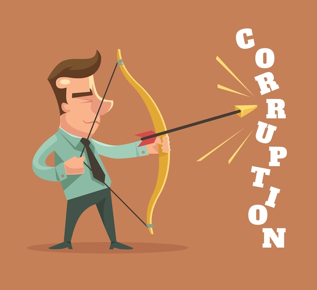 Detenga la corrupción. Hombre palabra de corrupción rota.