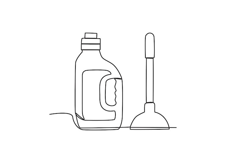 Vector un detergente y limpiador de pisos suministros de limpieza dibujo oneline