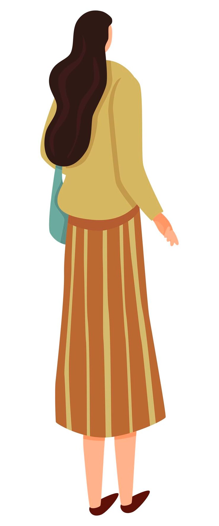 Vector detrás de una mujer de pelo largo en la caminata personaje romántico simple ilustración de vector plano imágenes prediseñadas brillantes aisladas en blanco para el diseño