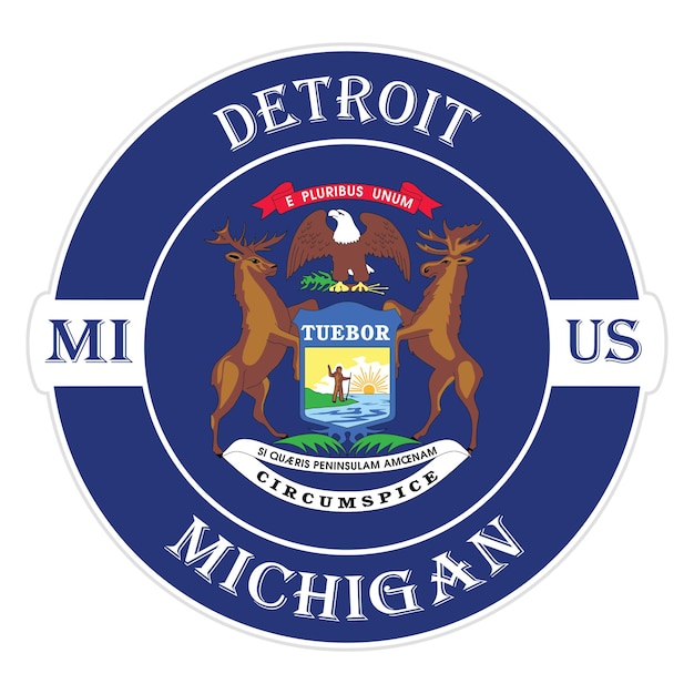 Detroit Michigan Bandera EE. UU. Viaje Recuerdo Sello Insignia Pegatina Logotipo Vector Ilustración SVG EPS
