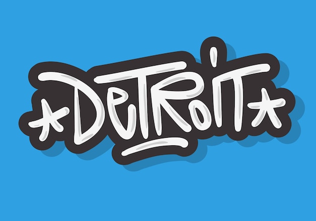 Detroit Michigan Estados Unidos Etiqueta Urbana Muestra Logotipo Con Cepillo Dibujado Mano
