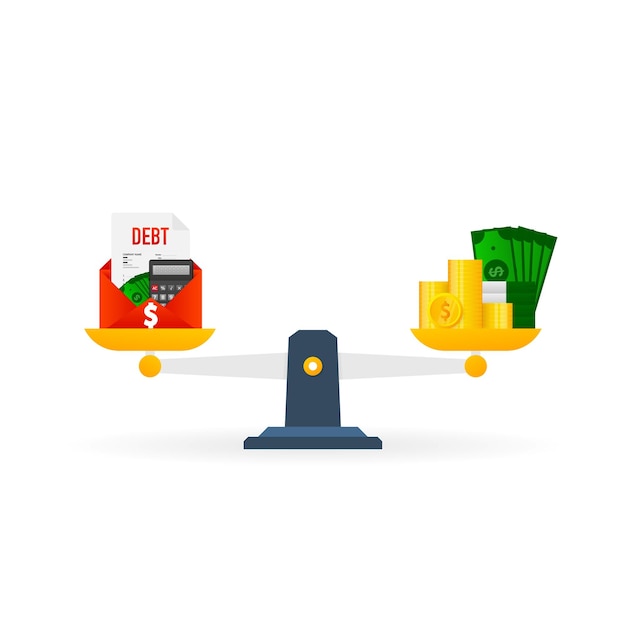 Deuda vs dinero Concepto de negocio Icono de vector de negocio Ilustración vectorial